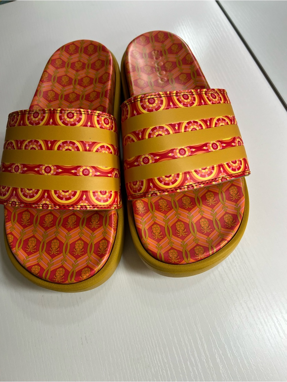 adidas Originals orange and Yellow Patterned Slide Sandals - Picture 6 of 12